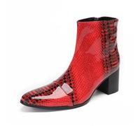 Dcbdx Rouge Bottines à Talon Cubain pour Homme Reptile Bottes Chelsea en Cuir Véritable Classiques Bottes Derby Fermeture Éclair Bottines,Rouge,47 EU