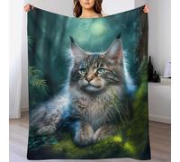 DCCCY Maine Coon Chat Couverture Flannel Douce Et Chaude, Entretien Facile À La Machine, pour Voyager, Lit Ou Canapé 180×200cm