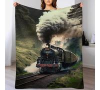 DCCCY Train à Vapeur Plaid Couverture en Flanelle Super Douce, Couvertures en Flannel De Confortable Et Chaude, Convient À Toutes Les Saisons. 100×130cm