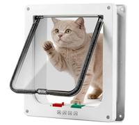 Dcceeo Chatiere pour Chat, 28×25×5.5cm Grande Chatière pour Intérieur et Extérieur, Verrouillage à 4 Voies pour Chats et Petits Chiens, Installation Facile, Fermeture Magnétique,Blanc