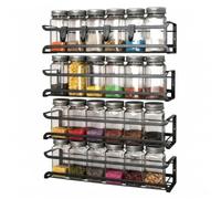Dcceeo Porte-épices Murale, 4 Pièces Etagere a Epices Murale avec 4 Crochets Mobiles Rangement Epices Cuisine Métal Sans Percage Étagères à Épices pour Accroché sur Portes de Placards ou Murs