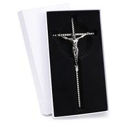 DCCXN Crucifix mural en métal argenté catholique avec gravure personnalisée pour décoration d'intérieur - 25,4 cm