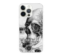 DCEHGEW Coque de téléphone avec imprimé tête de mort et fleurs pour iPhone 14 Pro Max 17 cm, coque de téléphone en TPU, résistante aux chocs, prend en charge le chargement sans fil, bords transparents