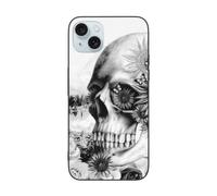 DCEHGEW Coque de téléphone avec imprimé tête de mort et fleurs pour iPhone 15 6,1", coque de téléphone antichoc en TPU, prend en charge le chargement sans fil, sans protection d'objectif