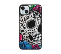 DCEHGEW Coque de téléphone avec motifs de têtes de mort et de fleurs en sucre rose pour iPhone 15 Pro Max 6,7 pouces, coque de téléphone antichoc en TPU, prend en charge le chargement sans fil, avec