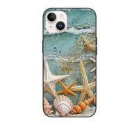 DCEHGEW Coque de téléphone imprimée plage coquillages pour iPhone 14 Plus 6,7", coque de téléphone antichoc en TPU, protection intégrale du corps, blanc