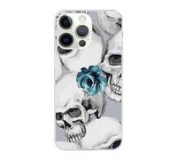 DCEHGEW Coque de téléphone imprimée tête de mort et fleurs pour iPhone 14 Pro Max 17 cm, coque de téléphone en TPU résistant aux chocs, prend en charge le chargement sans fil, bords transparents