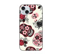 DCEHGEW Coque de téléphone imprimée tête de mort et fleurs pour iPhone 15 6,1", coque de téléphone antichoc en TPU, prend en charge le chargement sans fil, sans protection d'objectif