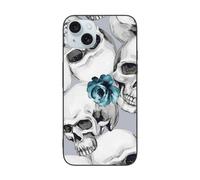 DCEHGEW Coque de téléphone imprimée tête de mort et fleurs pour iPhone 15 6,1", coque de téléphone en TPU résistant aux chocs, prend en charge le chargement sans fil, sans protection d'objectif