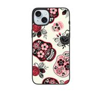 DCEHGEW Coque de téléphone imprimée tête de mort et fleurs pour iPhone 15 Pro Max 6,7 pouces, coque de téléphone en TPU résistant aux chocs, prend en charge le chargement sans fil, avec protection