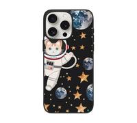 DCEHGEW Coque de téléphone motif chat mignon astronaute pour iPhone 15 Pro 6,1", coque de téléphone en TPU résistant aux chocs, prend en charge le chargement sans fil, avec protection d'objectif