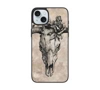 DCEHGEW Coque de téléphone motif tête de mort de vache avec roses pour iPhone 15 Pro Max 6,7", coque de téléphone en TPU résistant aux chocs, prend en charge le chargement sans fil, avec protection