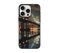 DCEHGEW Coque de téléphone New York Manhattan Bridge Night Prints pour iPhone 15 Pro 6,1", coque de téléphone en TPU résistant aux chocs, prend en charge le chargement sans fil, avec protection