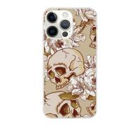DCEHGEW Coque de téléphone pour iPhone 14 Pro Max 17 cm, motif tête de mort et fleurs, coque de téléphone antichoc en TPU, prend en charge le chargement sans fil, bords transparents