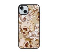 DCEHGEW Coque de téléphone pour iPhone 15 6,1", motif tête de mort et fleurs, coque de téléphone antichoc en TPU, prend en charge le chargement sans fil, avec protection d'objectif
