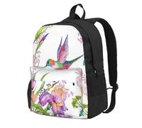 DCEHGEW Girl On A Windy Beach Sac à dos de voyage imprimé pour ordinateur portable, sac d'école léger pour la randonnée et une utilisation décontractée, Jardin avec oiseaux et fleurs, One Size, Sac à