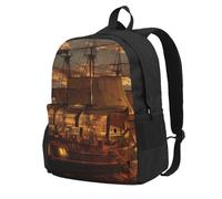 DCEHGEW Girl On A Windy Beach Sac à dos de voyage imprimé pour ordinateur portable, sac d'école léger pour la randonnée et une utilisation décontractée, Bateau de pirate fantastique, One Size, Sac à
