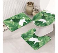 DCEHGEW Lot de 3 tapis de bain imprimés de feuilles de palmier vertes mignons, tapis de salle de bain antidérapant, tapis de sol, tapis de salle de bain, tapis de contour en forme de U, tapis de salle