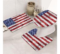 DCEHGEW Lot de 3 tapis de bain imprimés drapeau américain indépendance 4 juillet, tapis de bain antidérapant pour couvercle de toilettes, tapis de sol, tapis de salle de bain, tapis de contour en