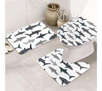 DCEHGEW Lot de 3 tapis de bain imprimés nautiques requins, tapis de sol antidérapant pour abattant de toilettes, tapis de sol, tapis de salle de bain, tapis de contour en forme de U, tapis de salle de