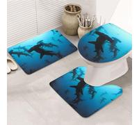 DCEHGEW Lot de 3 tapis de bain imprimés requins marteaux, tapis de bain antidérapants pour abattant de toilettes, tapis de sol, tapis de salle de bain, tapis de contour en forme de U, tapis de salle