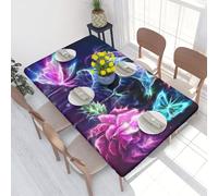 DCEHGEW Nappe rectangulaire élastique ajustée pour tables de 1,2 m, motif papillon, rose, crâne, tissu résistant à l'huile et lavable, nappe de table de pique-nique
