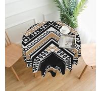 DCEHGEW Nappe ronde, 152,4 cm en tissu imperméable avec imprimés en zigzag pour table de salle à manger, décoration de table de cuisine et de salle à manger, noir, blanc, havane