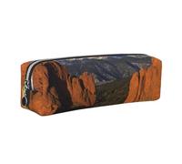 DCEHGEW Pikes Peak Colorado Trousse à crayons en cuir avec fermeture éclair dorée, Argenté., One Size, Cartable