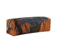 DCEHGEW Pikes Peak Colorado Trousse à crayons en cuir avec fermeture éclair dorée, doré, One Size, Cartable