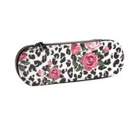 DCEHGEW Planet Prints Trousse à crayons en cuir avec emplacements pour stylos, coque rigide élégante pour l'école, le bureau, les voyages, cadeau pour étudiants, hommes et femmes, Motif léopard rose