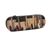 DCEHGEW Planet Prints Trousse à crayons en cuir avec emplacements pour stylos, coque rigide élégante pour l'école, le bureau, les voyages, cadeau pour étudiants, hommes et femmes, Guitare basse