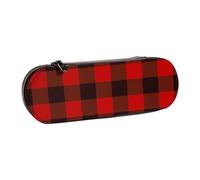 DCEHGEW Red Line Trousse à crayons en cuir avec emplacements pour stylos, étui rigide élégant pour l'école, le bureau, les voyages, cadeau pour étudiants, hommes et femmes, Plaid rouge et noir, One