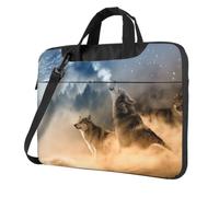 DCEHGEW Sac à bandoulière imprimé Two Wolves pour ordinateur portable, triple couche de protection, résistant aux chocs, pour homme et femme, Noir , 14 inch