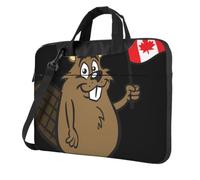 DCEHGEW Sac à bandoulière pour ordinateur portable imprimé castor tenant un drapeau canadien, triple couche de protection antichoc pour ordinateur portable pour homme et femme, Noir , 15.6 inch
