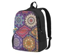 DCEHGEW Sac à dos de voyage léger pour ordinateur portable avec drapeau portoricain imprimé arbre de vie pour la randonnée et une utilisation décontractée, Magnifique hexagone fleuri, One Size, Sac à