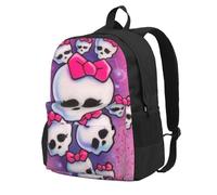 DCEHGEW Sac à dos de voyage léger pour ordinateur portable avec imprimé rose rouge et feuilles noires pour la randonnée et une utilisation décontractée, Tête de mort rose pour fille, One Size, Sac à