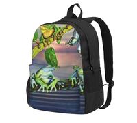 DCEHGEW Sac à dos de voyage pour ordinateur portable avec imprimé de couleur marocaine, sac d'école léger pour la randonnée et une utilisation décontractée, De nombreuses grenouilles chantent sur les