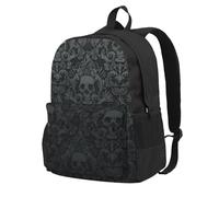 DCEHGEW Sac à dos de voyage pour ordinateur portable imprimé doré et noir, sac d'école léger pour la randonnée et une utilisation décontractée, Tête de mort gothique, One Size, Sac à dos de voyage