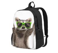 DCEHGEW Sac à dos de voyage pour ordinateur portable imprimé doré et noir, sac d'école léger pour la randonnée et une utilisation décontractée, Lunettes de soleil drôles vert raton laveur, One Size