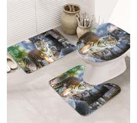 DCEHGEW Tiger in the zoo Lot de 3 tapis de bain imprimés antidérapants pour abattant de toilettes, tapis de sol, tapis de salle de bain, tapis de contour en forme de U, tapis de salle de bain lavable