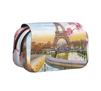 DCEHGEW Trousse à crayons à rabat avec 2 compartiments, grande capacité, organiseur de papeterie portable pour l'école, les voyages et l'art, Paris Tour Eiffel avec fleurs, One Size, Cartable