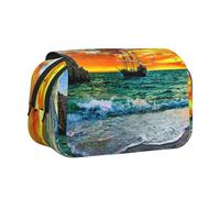 DCEHGEW Trousse à crayons à rabat avec 2 compartiments, grande capacité, organiseur de papeterie portable pour l'école, les voyages et l'art, Bateau pirate au coucher du soleil, One Size, Cartable