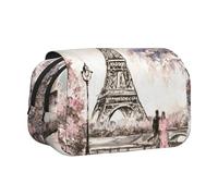 DCEHGEW Trousse à crayons à rabat avec 2 compartiments, grande capacité, organiseur de papeterie portable pour l'école, les voyages et l'art, Paris Street Tour Eiffel Rose Floral, One Size, Cartable