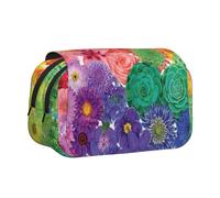 DCEHGEW Trousse à crayons à rabat avec 2 compartiments, grande capacité, organiseur de papeterie portable pour l'école, les voyages et l'art, Fleurs arc-en-ciel., One Size, Cartable