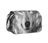 DCEHGEW Trousse à crayons à rabat élégante avec motif Border Collie - Double couche - Grande capacité - Pour l'école, le bureau, les voyages, Loup aux yeux bleus, Taille unique, Cartable