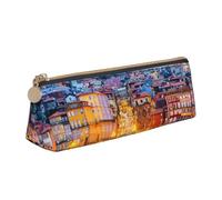 DCEHGEW Trousse à crayons avec fermeture éclair et motif crânes et papillons - En cuir PVC - Triangle, Paysage historique du crépuscule de la vieille ville de Porto, One Size, Cartable