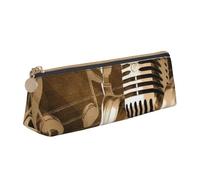 DCEHGEW Trousse à crayons avec fermeture éclair et motif guitares colorées - Organiseur de papeterie en cuir PVC - Triangle - Trousse de maquillage, Microphone et casque dorés colorés, One Size