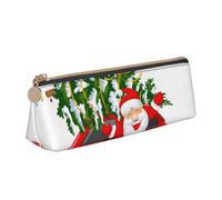 DCEHGEW Trousse à crayons avec fermeture éclair et motif symboles musicaux - Organiseur de papeterie en cuir PVC - Triangle - Trousse de maquillage, Père Noël dans une voiture, One Size, Cartable
