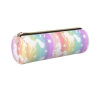 DCEHGEW Trousse à crayons cylindrique à motif de licornes sur rayures colorées pour étudiants, cadeau pour étudiants, tube rond avec fermeture éclair dorée pour l'école, le bureau, les voyages