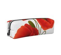 DCEHGEW Trousse à crayons en cuir avec imprimé de coquelicots - Organisateur de papeterie simple - Pochette à stylos - Fermeture éclair dorée, Argenté., One Size, Cartable